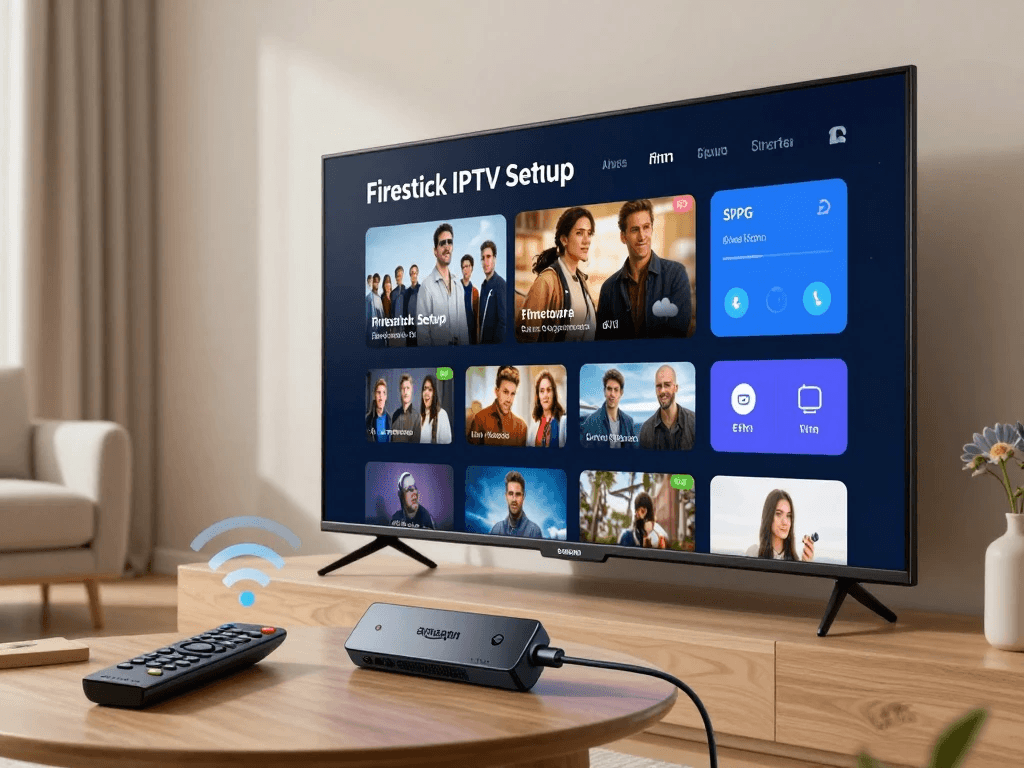 Firestick IPTV setup guide showing streaming device connected to smart TV