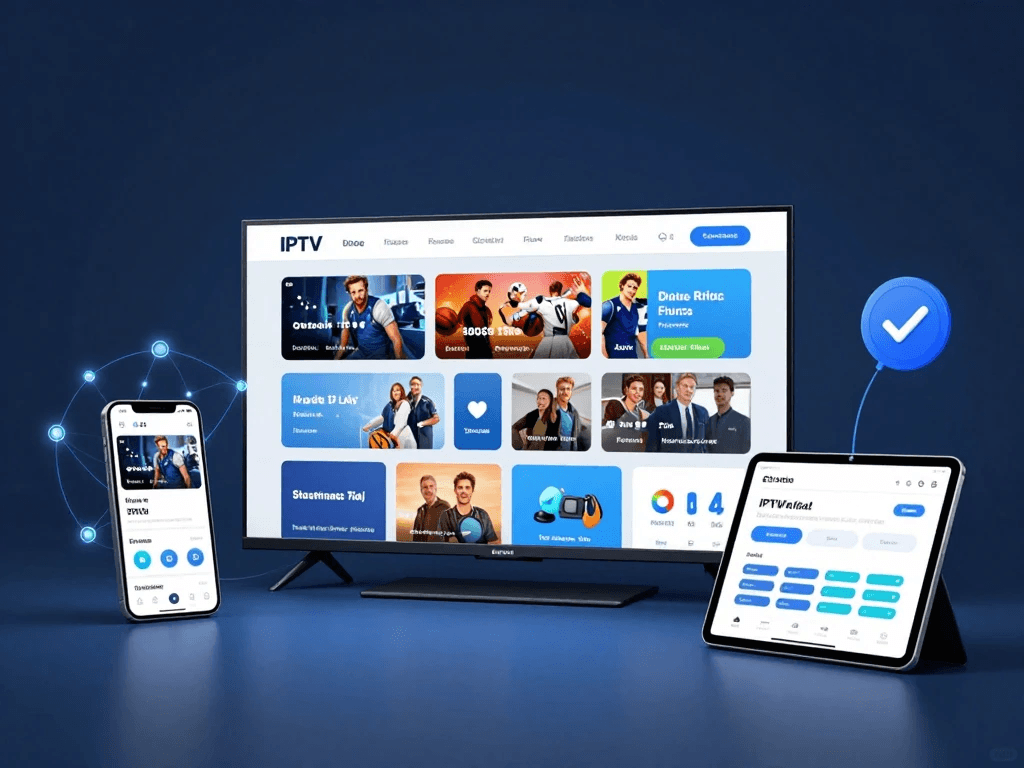 IPTV Free Trial comparison showing streaming devices, smart TV entertainment, and trial testing features