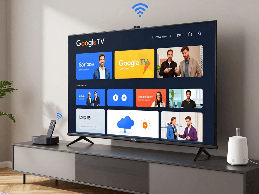 Google TV setup guide showing smart TV installation, streaming apps, and remote configuration