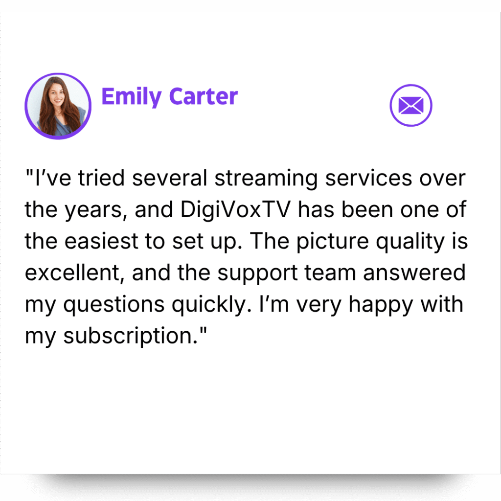 Emily Carter customer review for DigiVoxTV