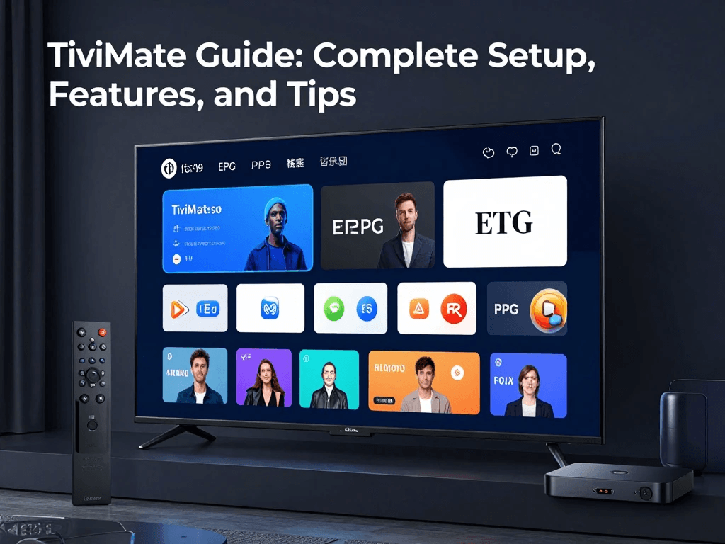 TiviMate setup guide showing IPTV playlist configuration on Android TV device
