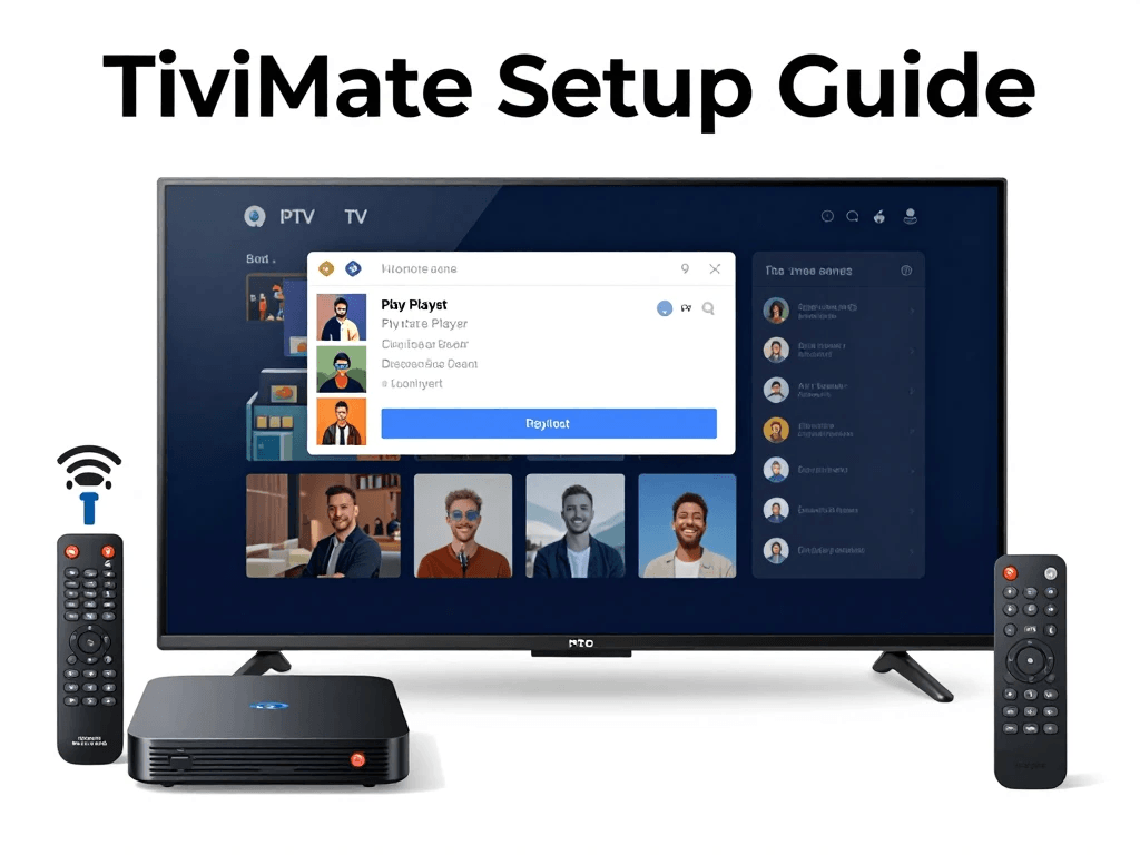 TiviMate features including IPTV channels, EPG guide, favorites, recording, and playlist management