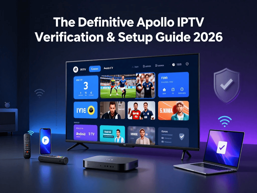 Apollo IPTV Firestick installation setup with streaming device and television screen