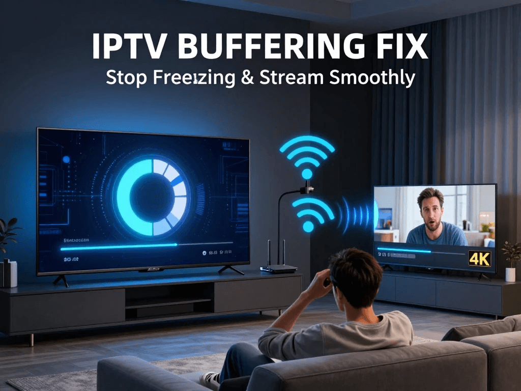 IPTV buffering fix guide showing how to stop IPTV freezing and improve streaming performance
