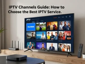 IPTV channels guide showing live TV, sports, news and entertainment on a smart TV