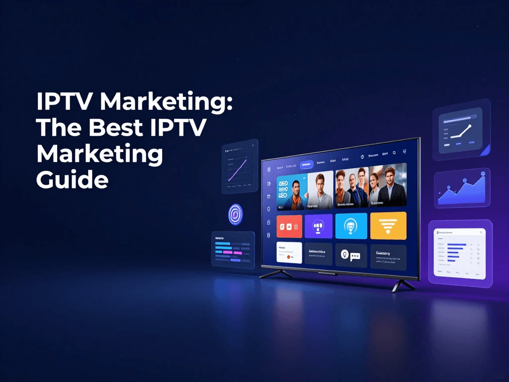 IPTV marketing analytics dashboard showing traffic, conversions, and customer acquisition