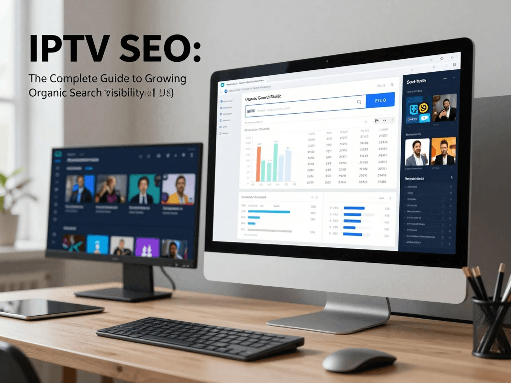 IPTV SEO analytics dashboard showing organic traffic and rankings