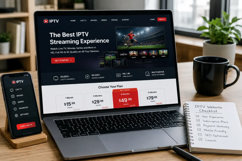 IPTV streaming service displayed on multiple compatible devices