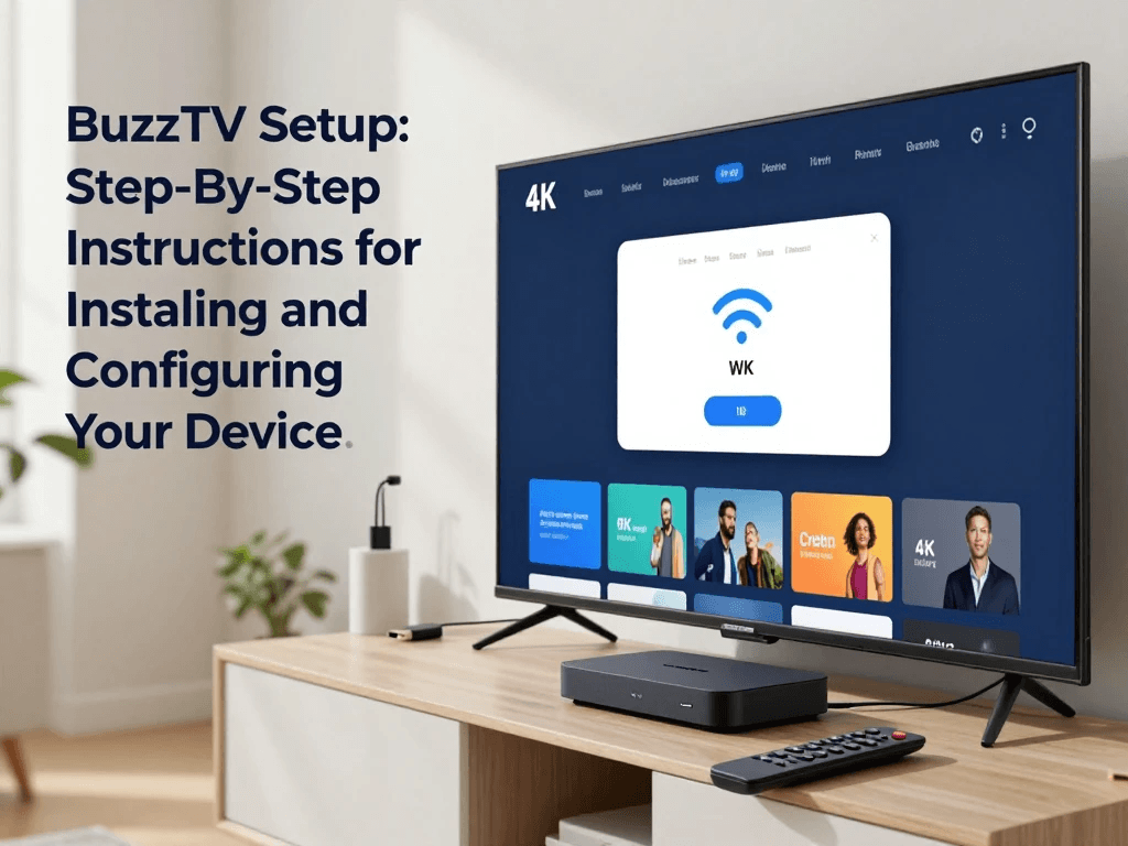 BuzzTV home screen displaying apps and device settings on a TV