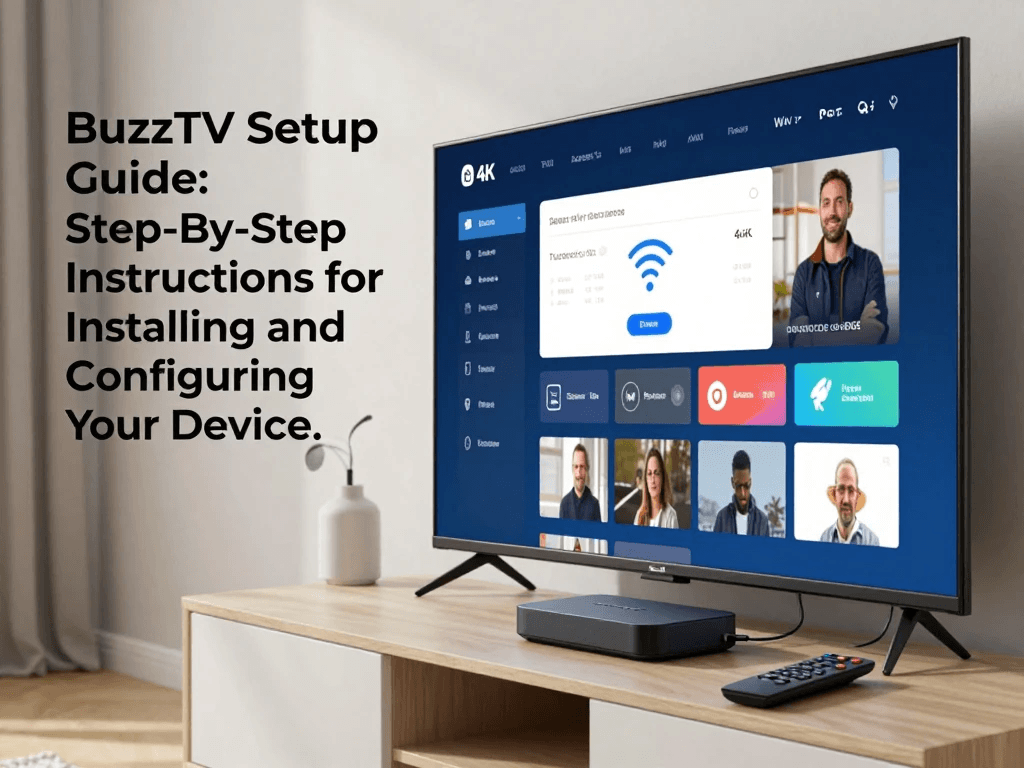 BuzzTV setup guide showing a streaming device connected to a TV