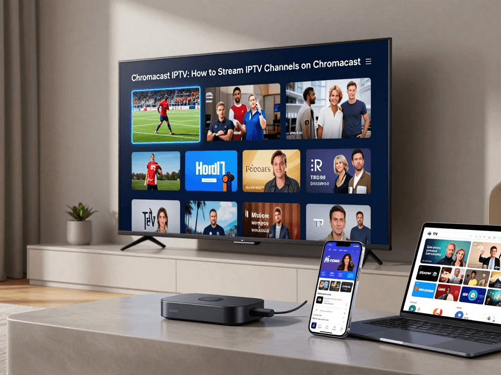 Chromecast IPTV setup for streaming live TV channels on a 4K television