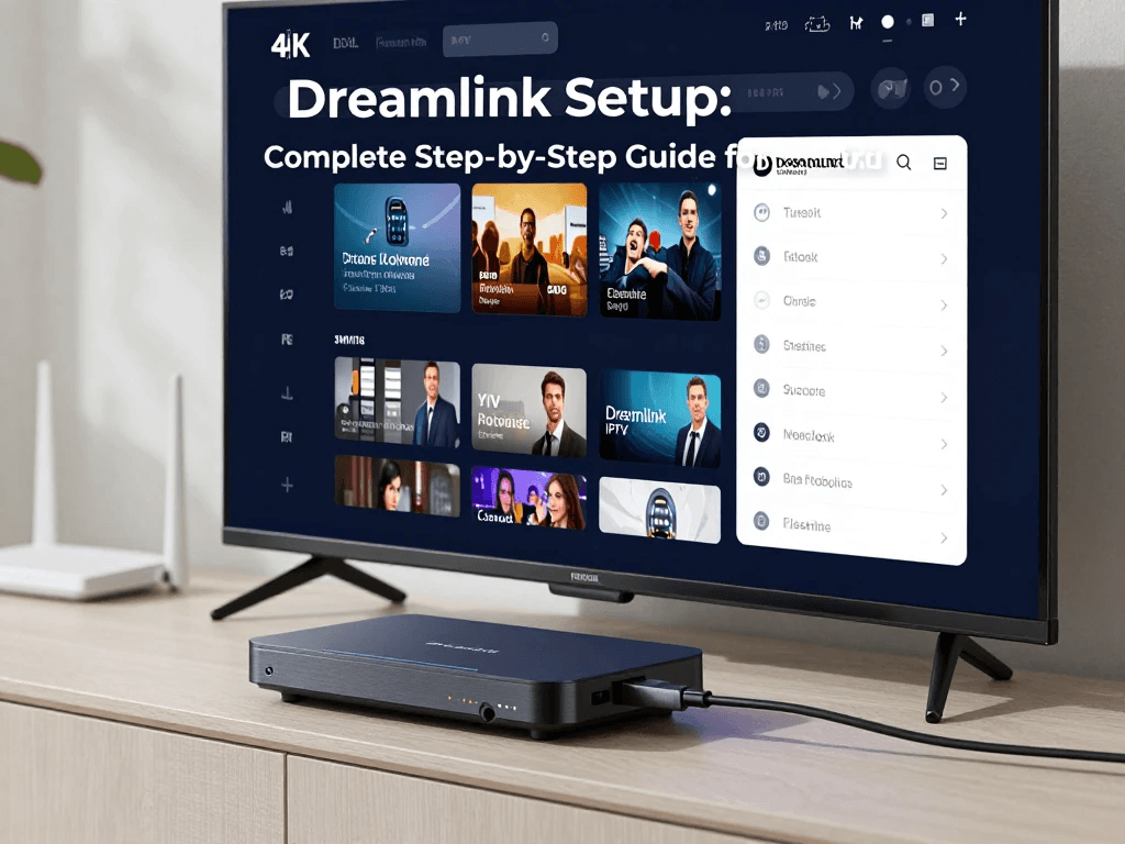 Dreamlink EPG setup showing IPTV channels and program guide