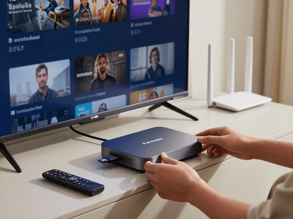 Formuler box connected to TV with HDMI cable during setup