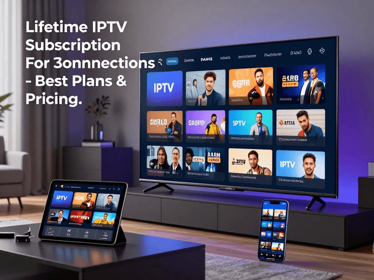 IPTV subscription with three connections on TV tablet and smartphone