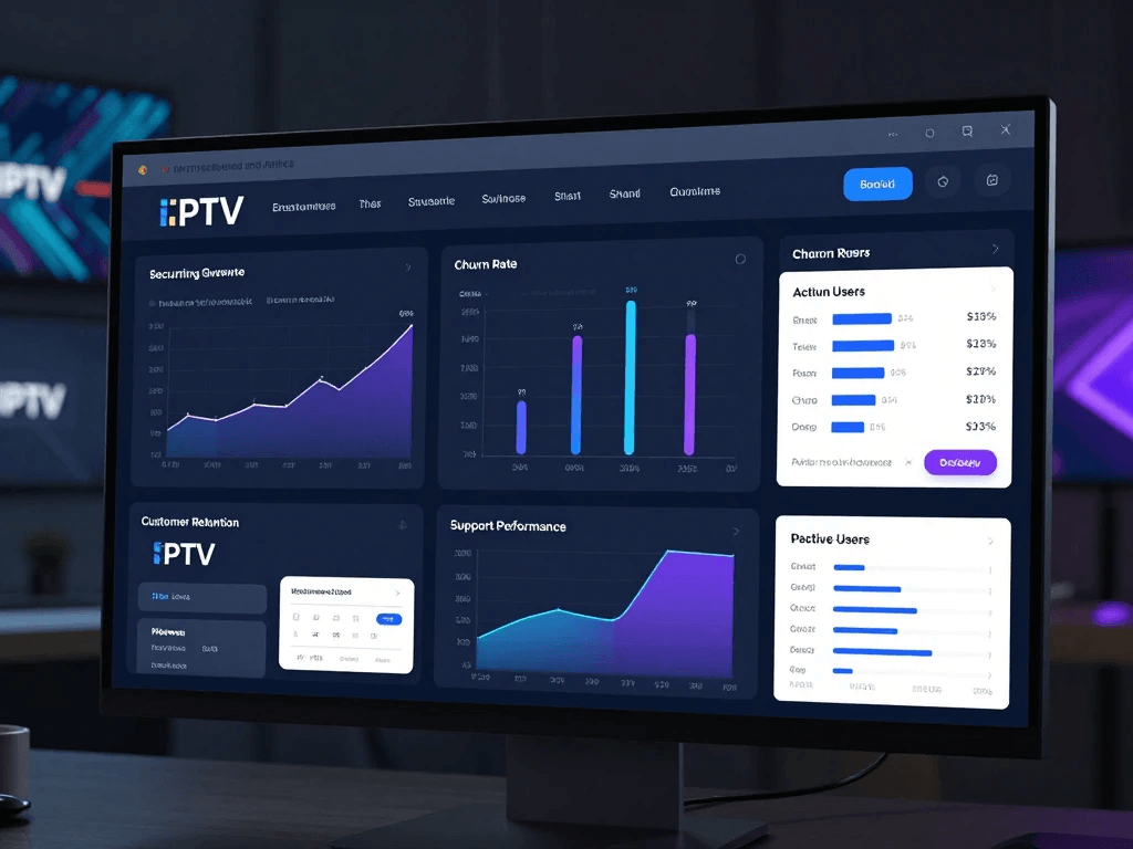 IPTV reseller analytics dashboard showing revenue subscriptions and business automation
