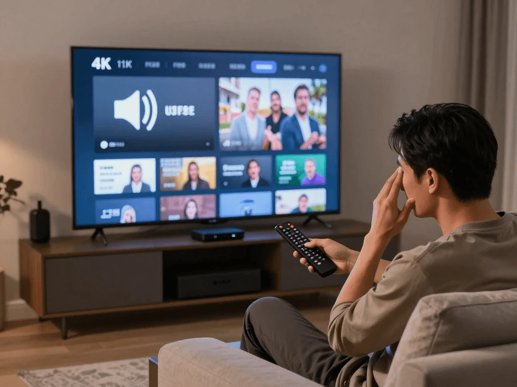 IPTV audio settings showing audio track and output troubleshooting options