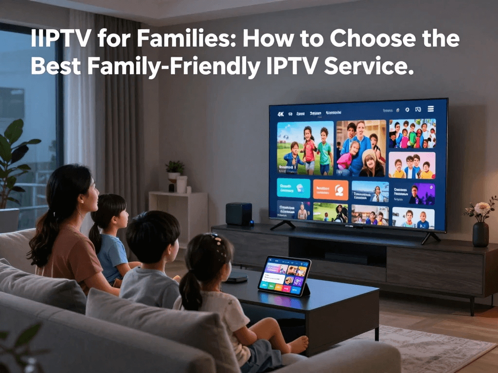 Family watching IPTV together on a smart TV at home
