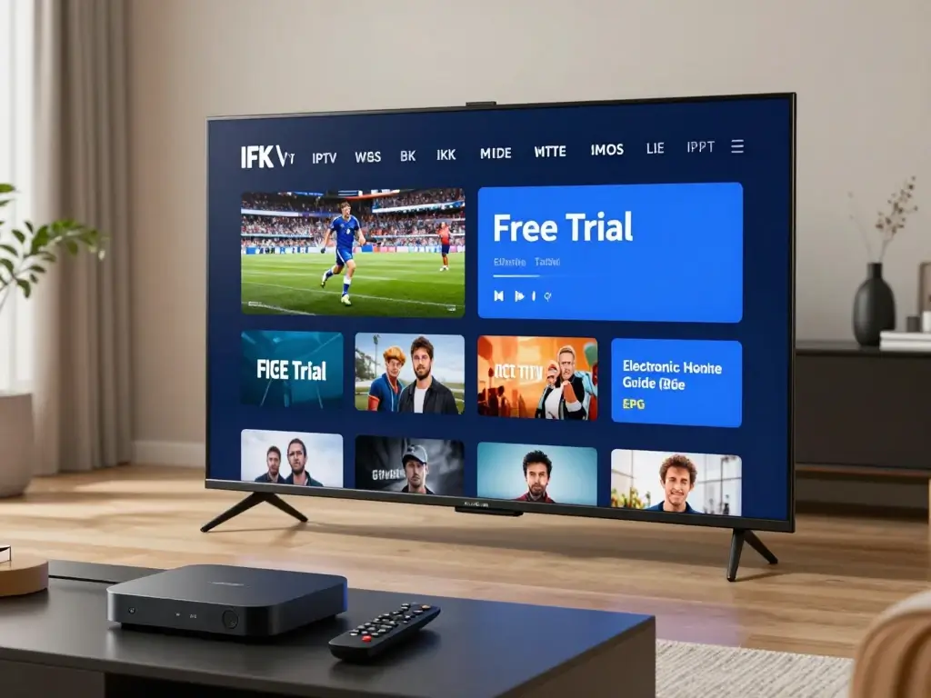 IPTV Free Trial streaming live TV channels on a Smart TV