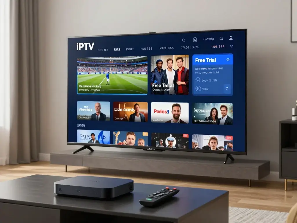 IPTV Free Trial service displayed on a 4K Smart TV