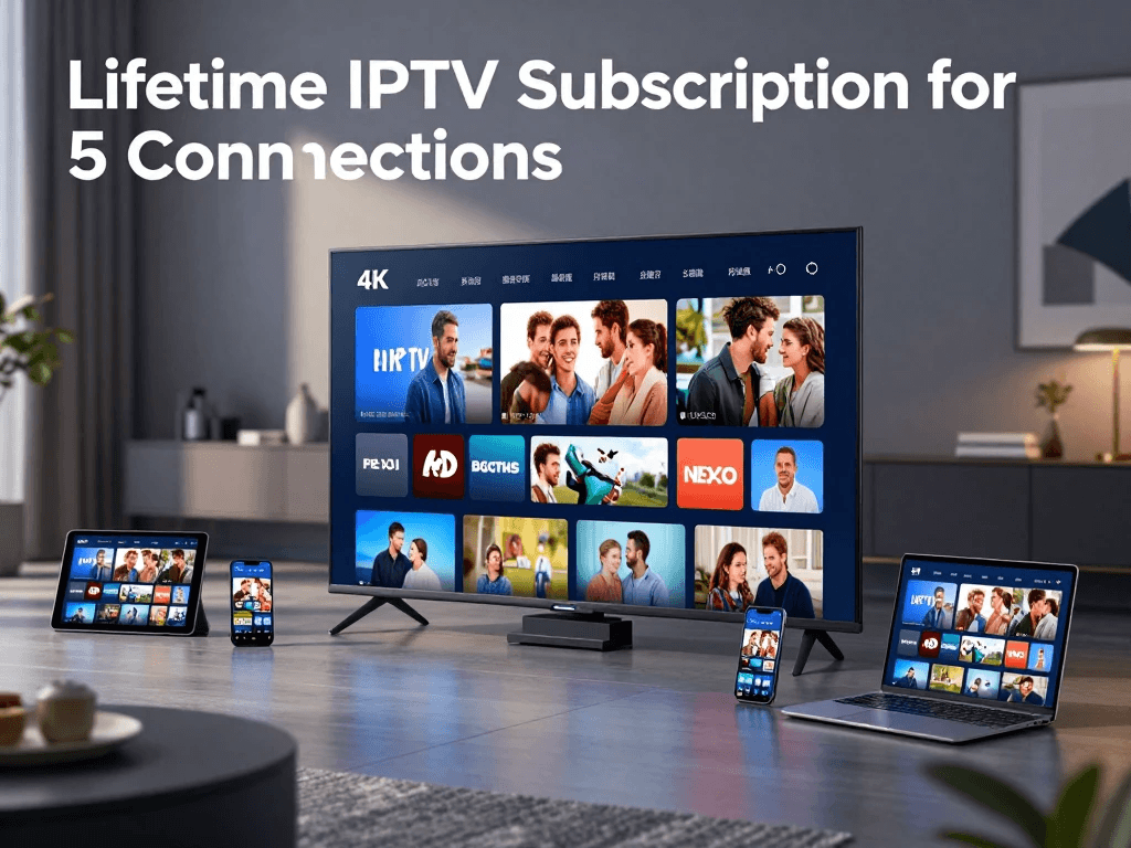 Modern home IPTV streaming setup with smart TV and connected devices