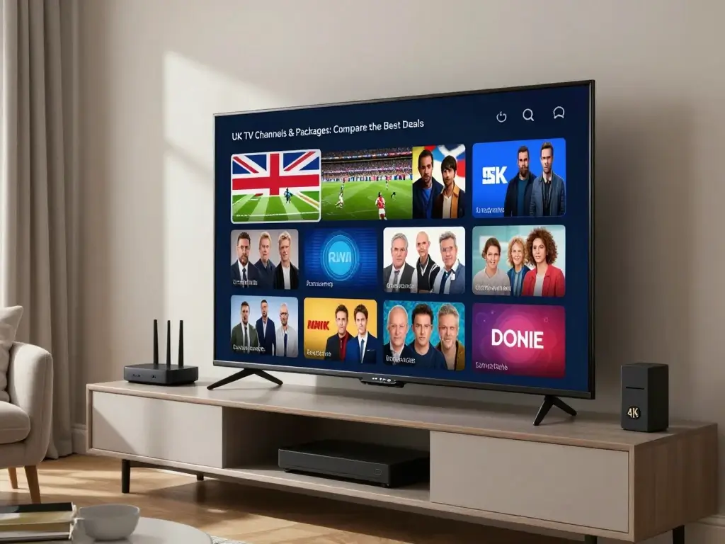 UK TV channels and packages in a modern living room